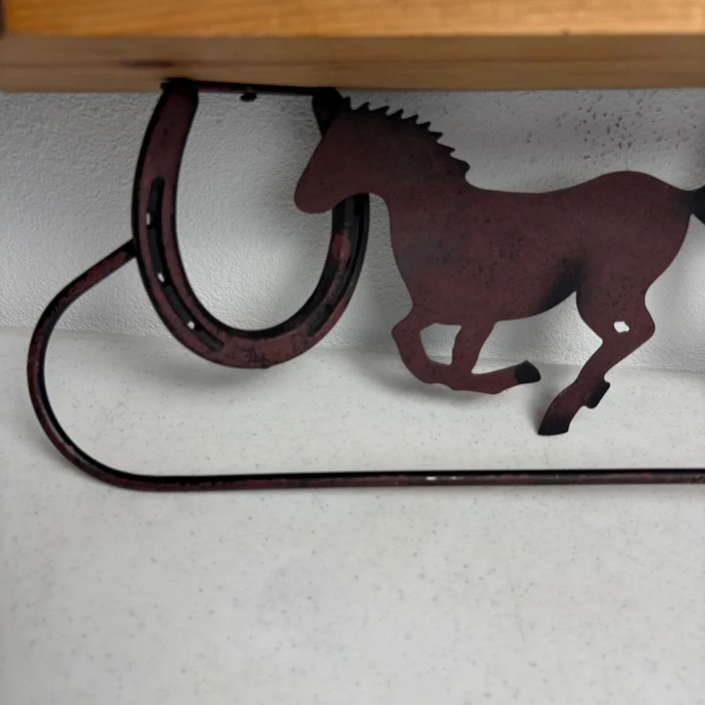 Rustic Horseshoe Horse Metal Wood Wall Shelf Western Equestrian Home Decor 17in